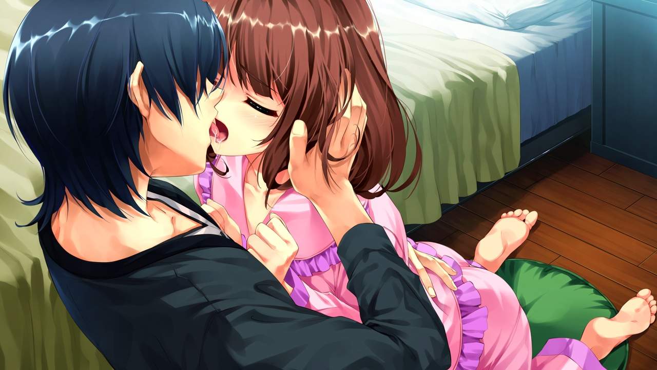 0_Konachan.com - 89587 akiyama_sou brown_hair game_cg kiss mis